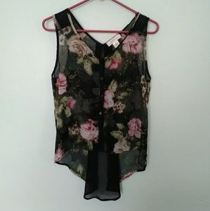 Band of gypsies high low sheer floral tank top